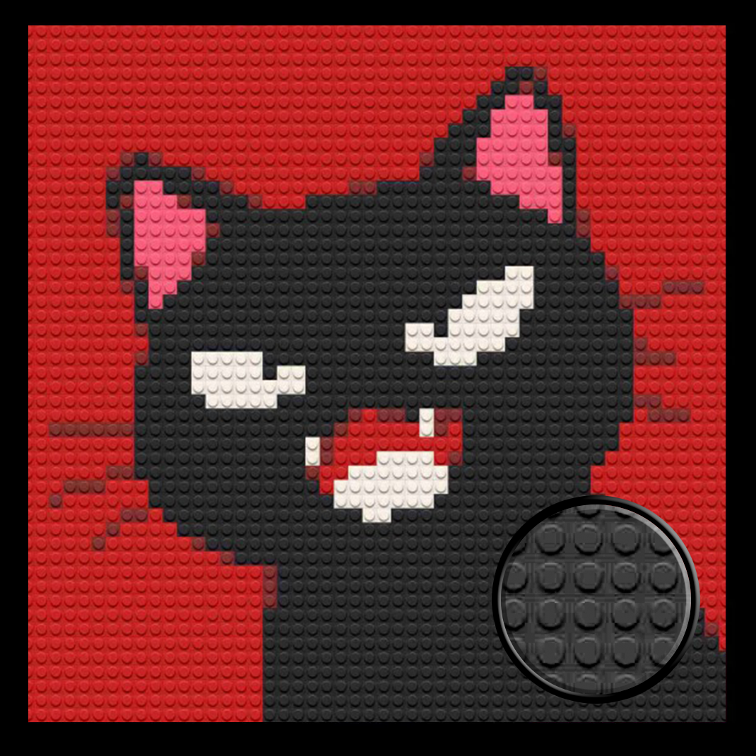 Angry Black Cat Home decoration Bricked Mosaic Portrait 16x16"
