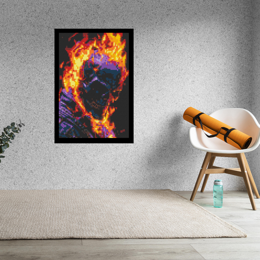 Ghost Rider Art Piece Home Wall Decor Bricked Mosaic Portrait 20x30