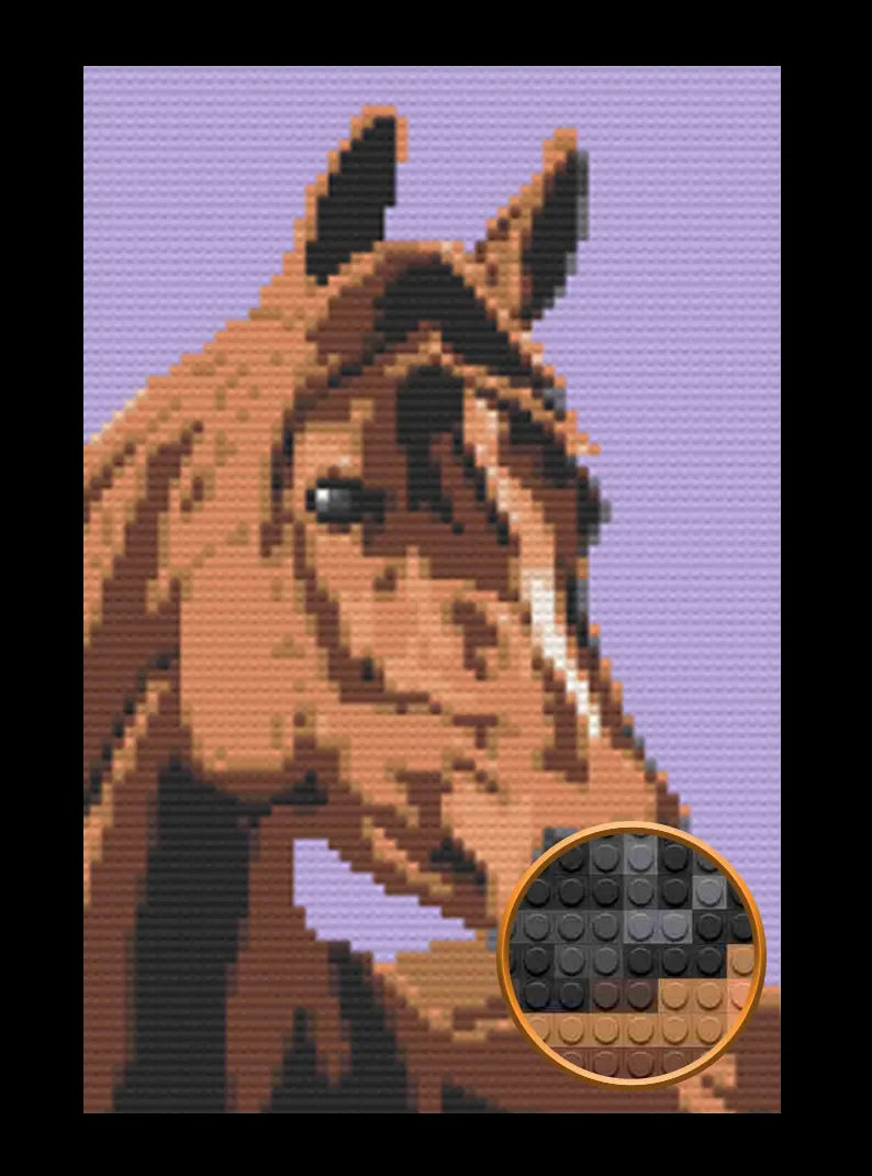 Vectored Horse Art Piece Home Wall Decor Bricked Mosaic Portrait 20x30"