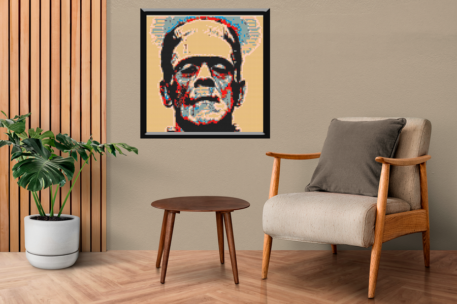 Frankenstein Art Piece Home Wall Decor Bricked Mosaic Portrait 30x30