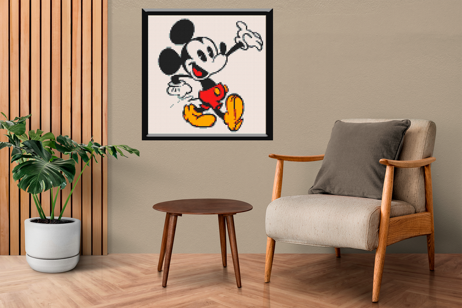 First Mickey Mouse Cartoon Art Piece Home Wall Decor Bricked Mosaic Portrait 30x30