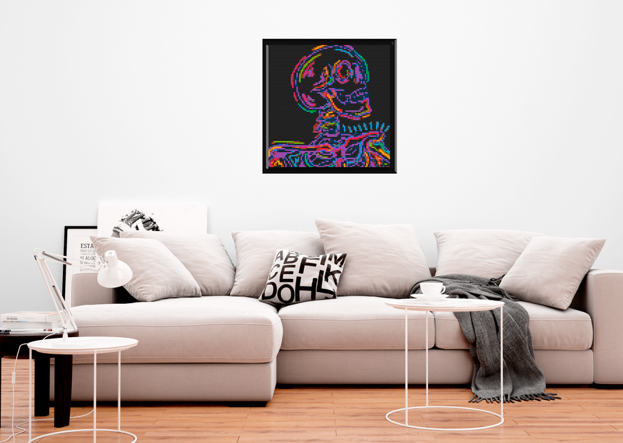 Colorful Skull Art Piece Home Wall Decor Bricked Mosaic Portrait 30x30